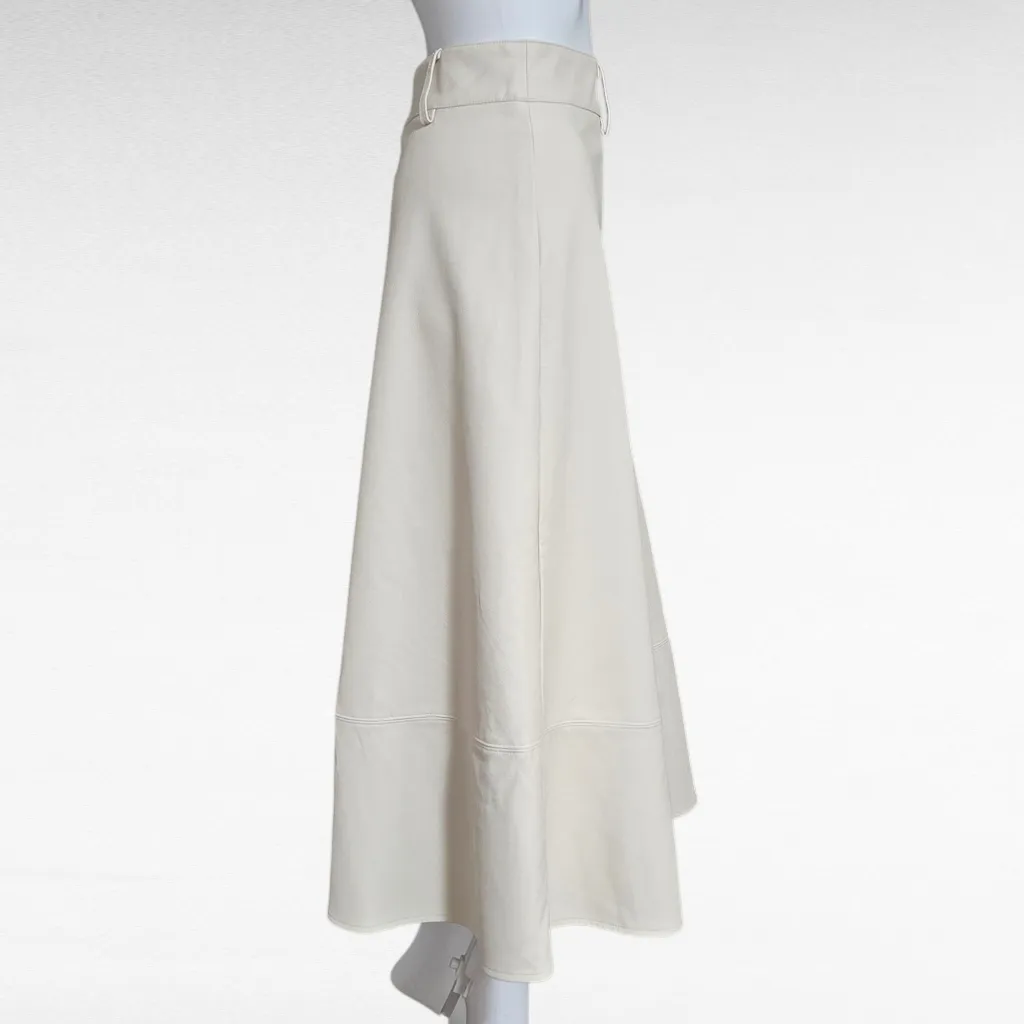 Haute Monde Ecru Faux Leather A-Line Skirt Size XL Minimalist Modern Neutral - Image 4