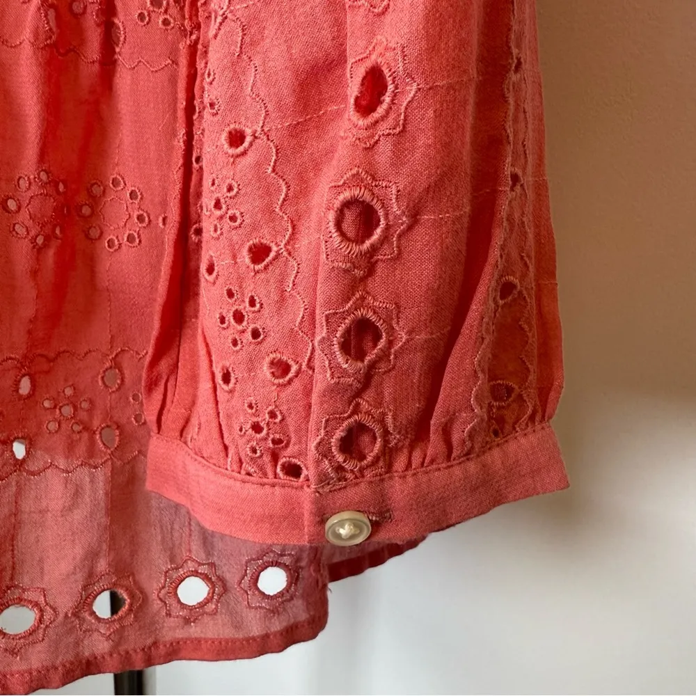 Ann Taylor LOFT Coral Pink Eyelet Peplum Blouse Cotton Blend Womens Size Medium - Image 7