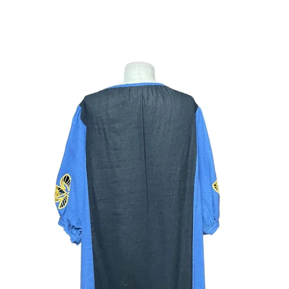 Bilo Brazil Blue Linen Crochet Puff Sleeve Long Midi Maxi Dress Size XS‎ - Image 7