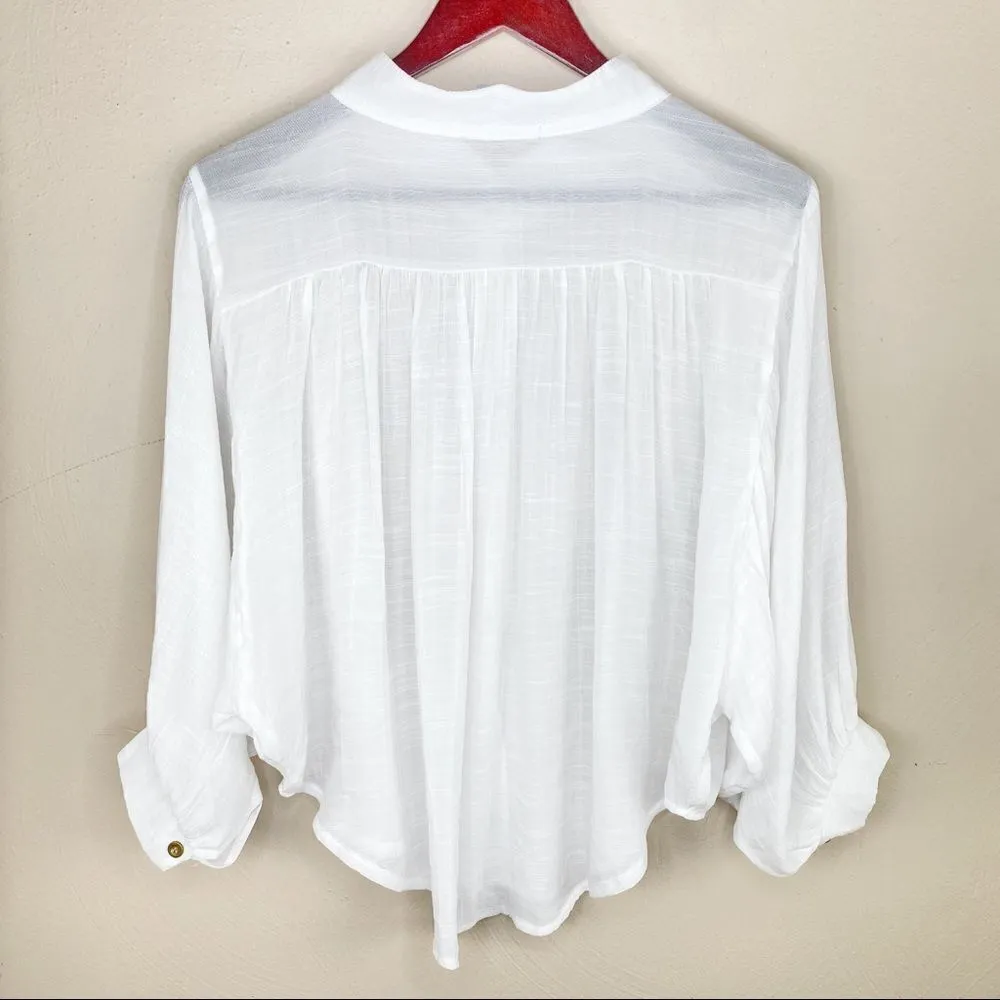 Shein Bat Wing Button Front Swing Blouse White XS Semi Sheer - Image 10