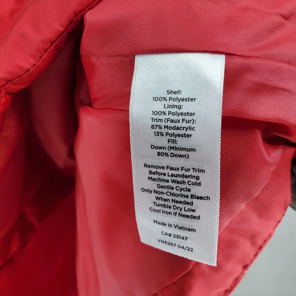 Talbots Red Down Puffer Vest Removable Faux‎ Fur Collar PLUS 3x Pockets Quilted - Image 4