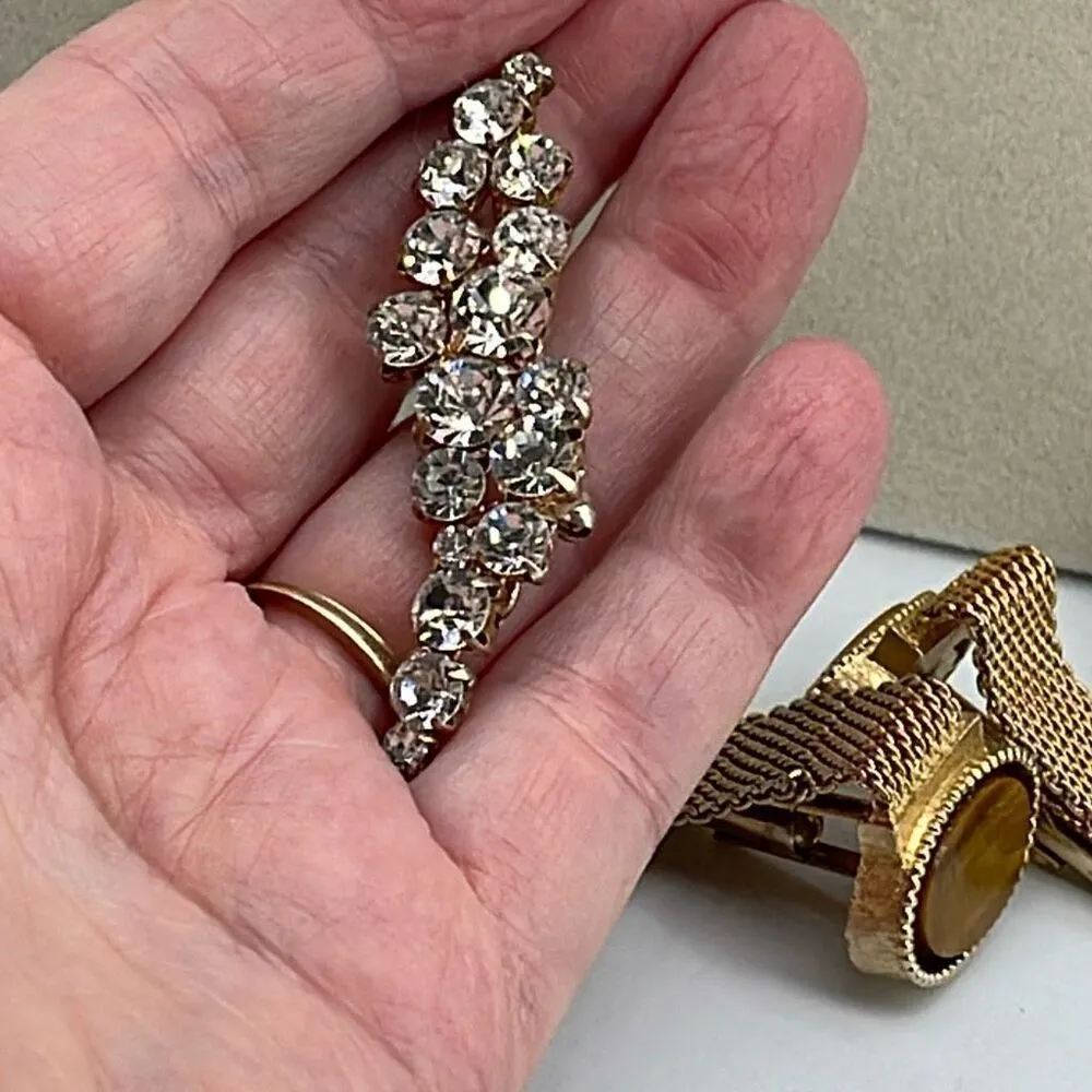 Vintage facetted rhinestone prong set brooch/ pendant Gold - Image 11