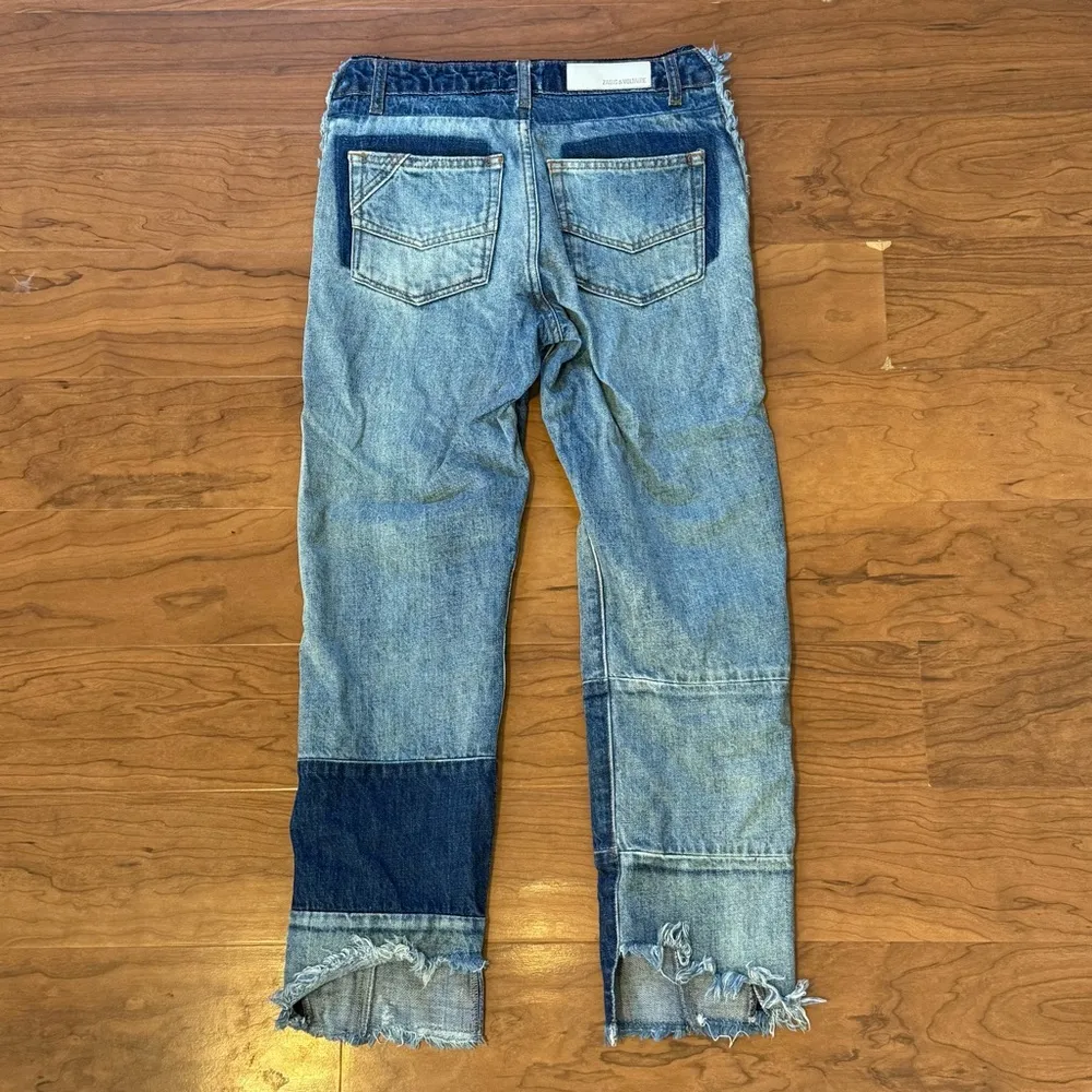 ZADIG & VOLTAIRE DELUXE Boyfriend Patchwork Denim Jeans size 24 Ankle Cropped - Image 7