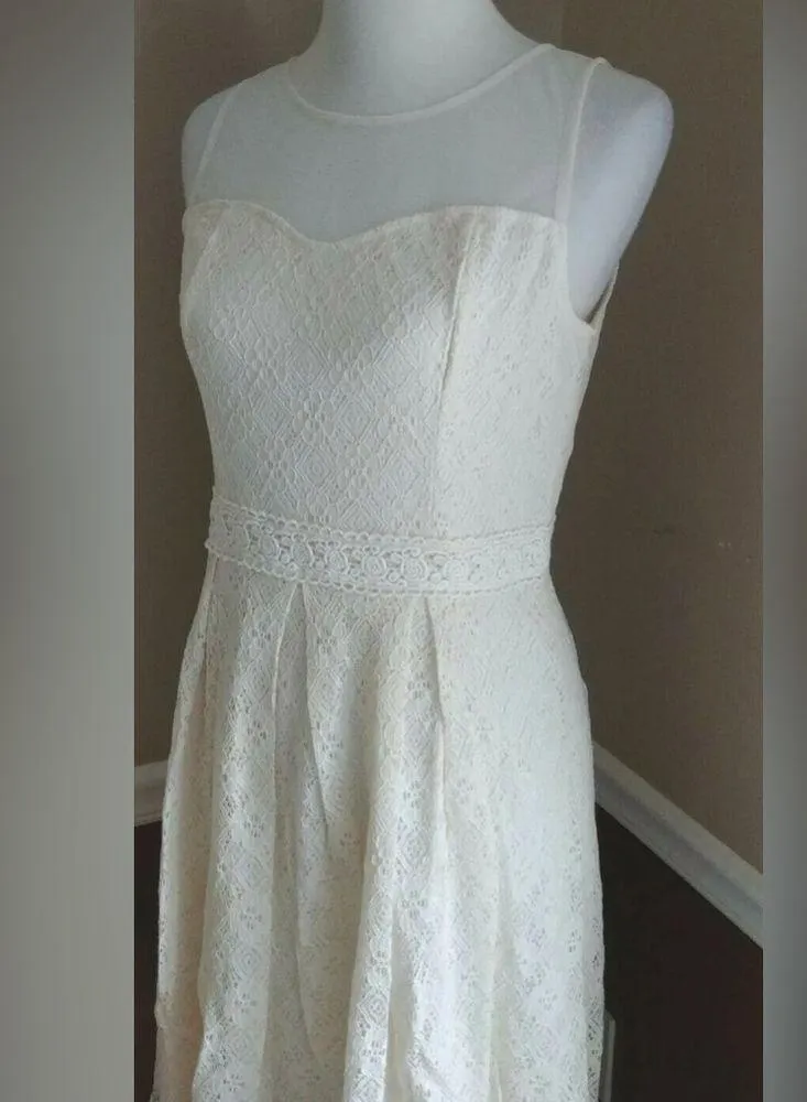 Soiéblu Ivory Lace Illusion Sweetheart Neckline Knee-Length ModCloth Dress Large - Image 2