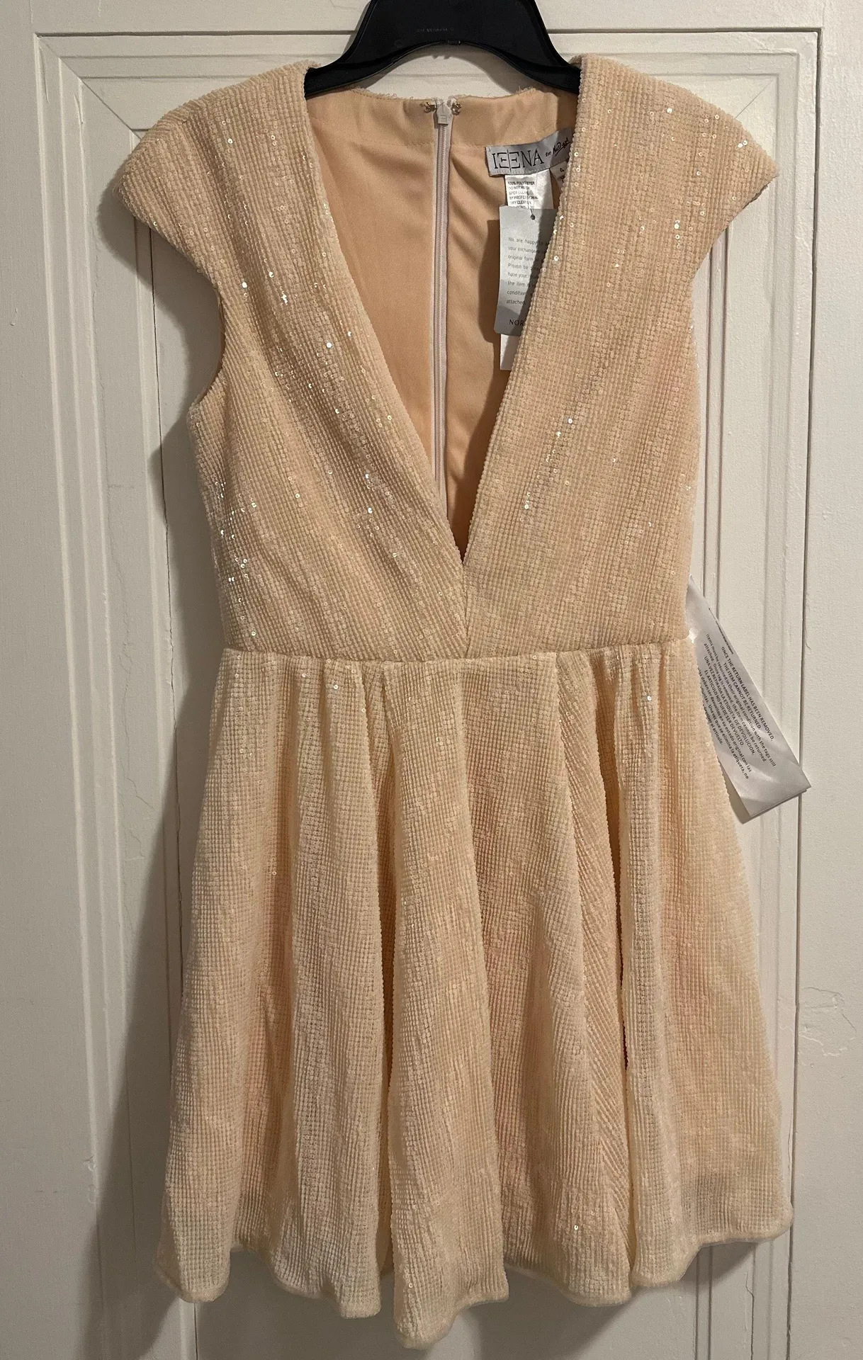 Sequined Cap Sleeved Fit & Flare Mini Dress In Porcelain - Image 4