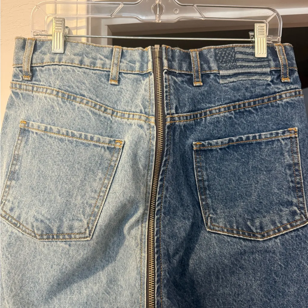 REVICE Two-Tone Yin / Yang Denim Zip up Straight Leg Jeans - Image 6