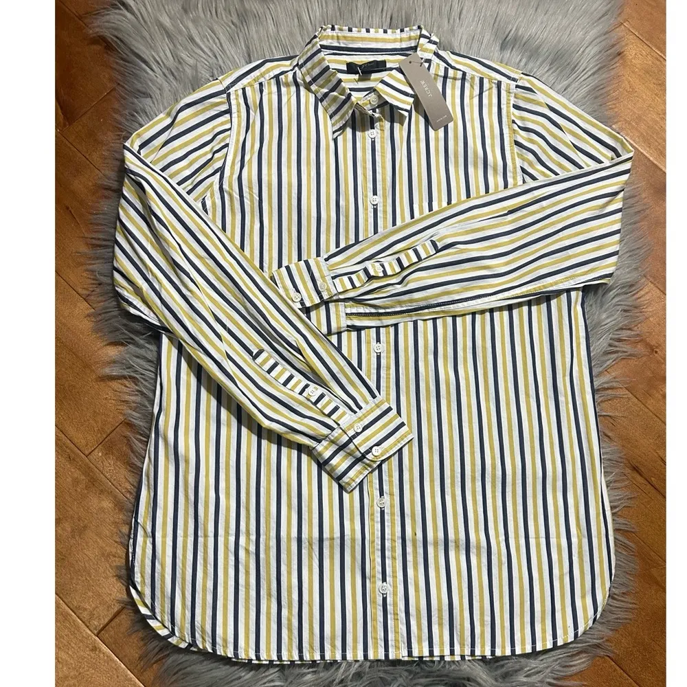 J.Crew Striped Classic Fit Boy Shirt Yellow Navy Blue Button-Up Shirt Size 6 - Image 3