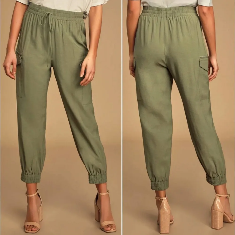 Lulus The Bottom Line Olive Green Cargo Joggers - Image 9
