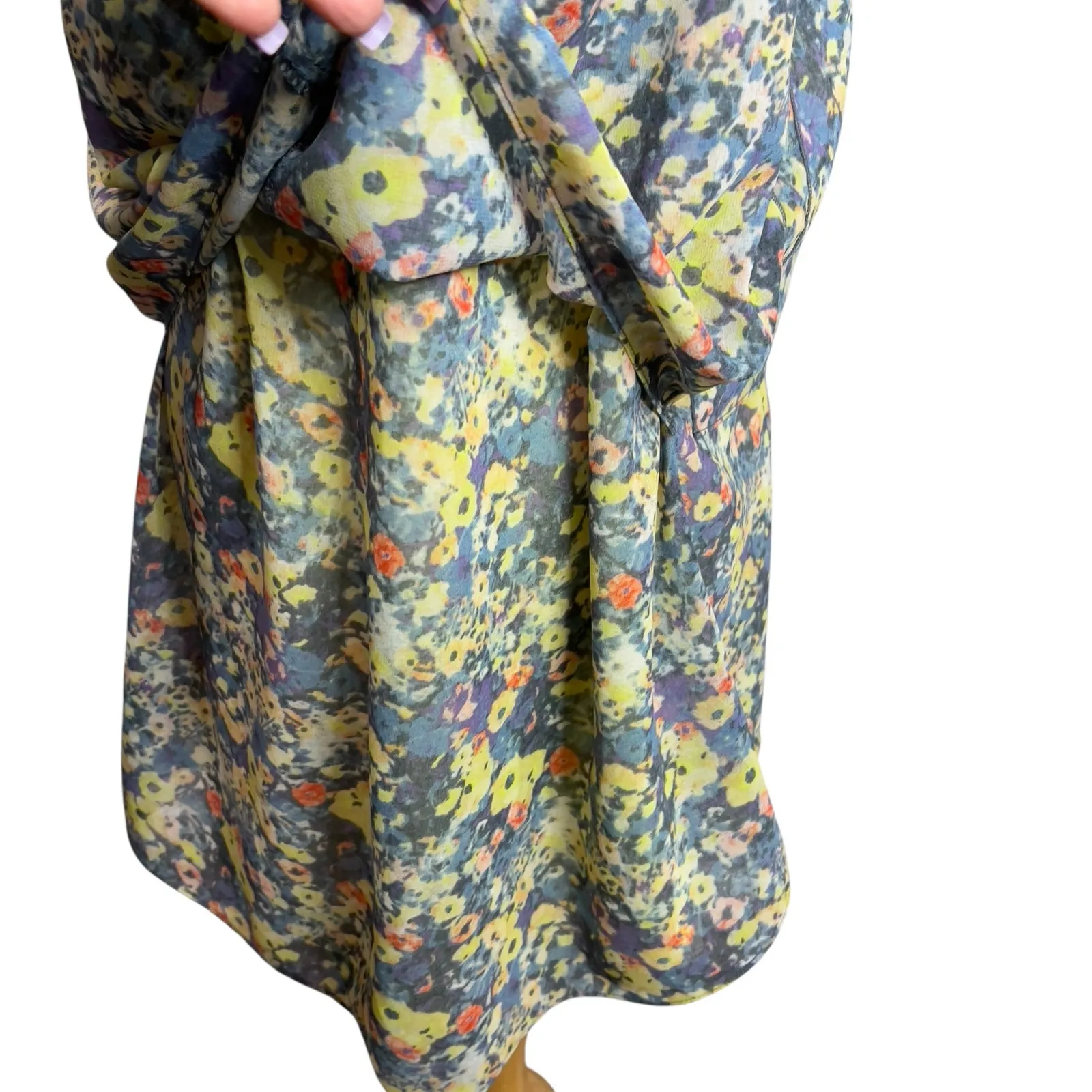 Cabi Positano Layered Tank Top Womens L Blue Yellow Floral Chiffon Feminine Boho - Image 5