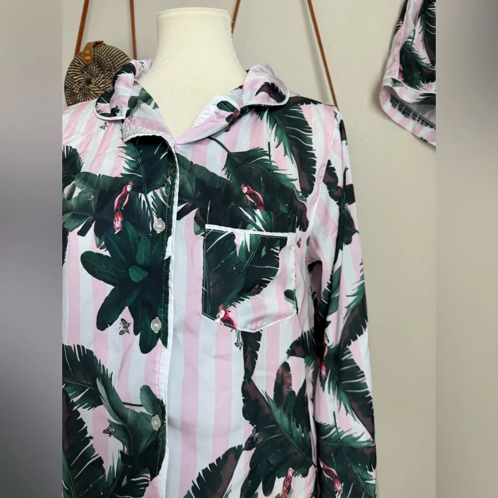 Plush Pink Stripe Jungle Pajama Short Set, Size Small Green - Image 2
