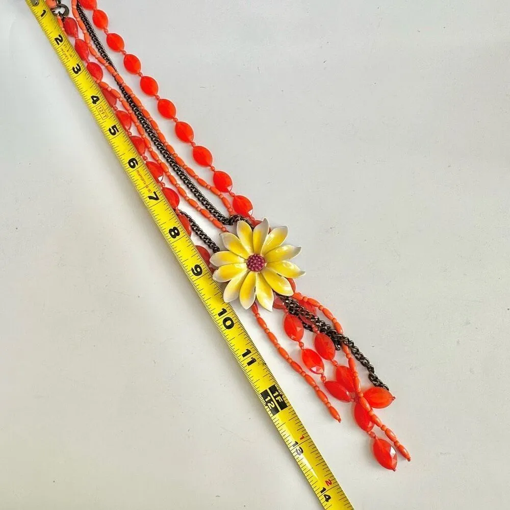 LUCKY BRAND Brass & Orange Beaded Necklace with Enameled Flower Center - Image 8