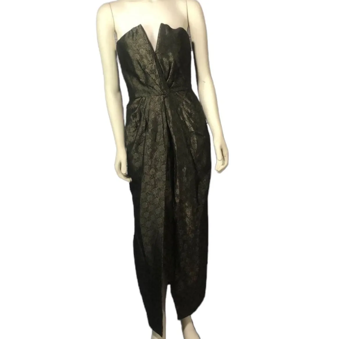 1980’s Carolyne Roehm strapless Metallic Brocade Strapless Gown formal dress XXS - Image 2