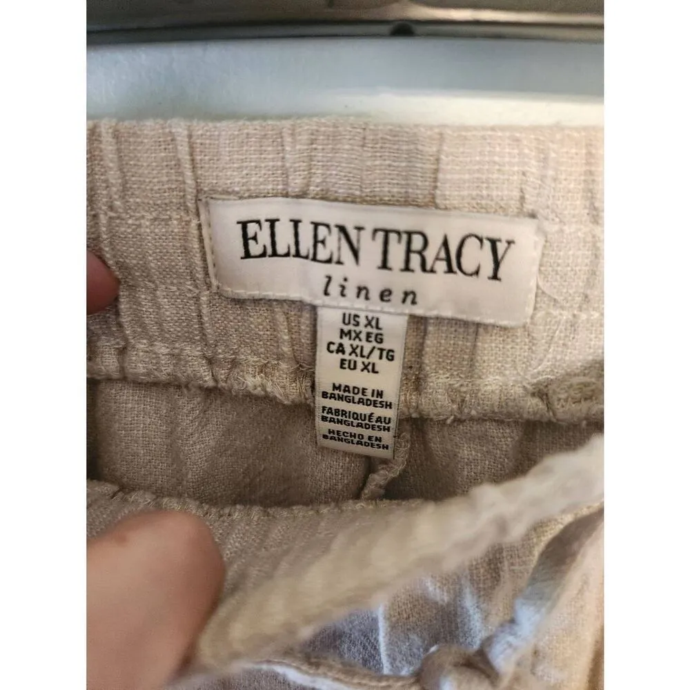 Ellen Tracy Womens Chino Shorts Cream Size XL Linen Blend Pockets - Image 2