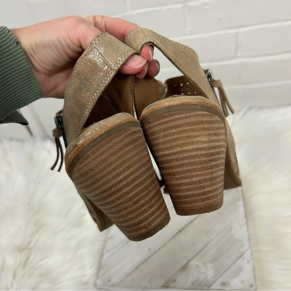 Sofft Metallic Leather Perforated Open Back Heeled Booties Size 10 Tan - Image 6