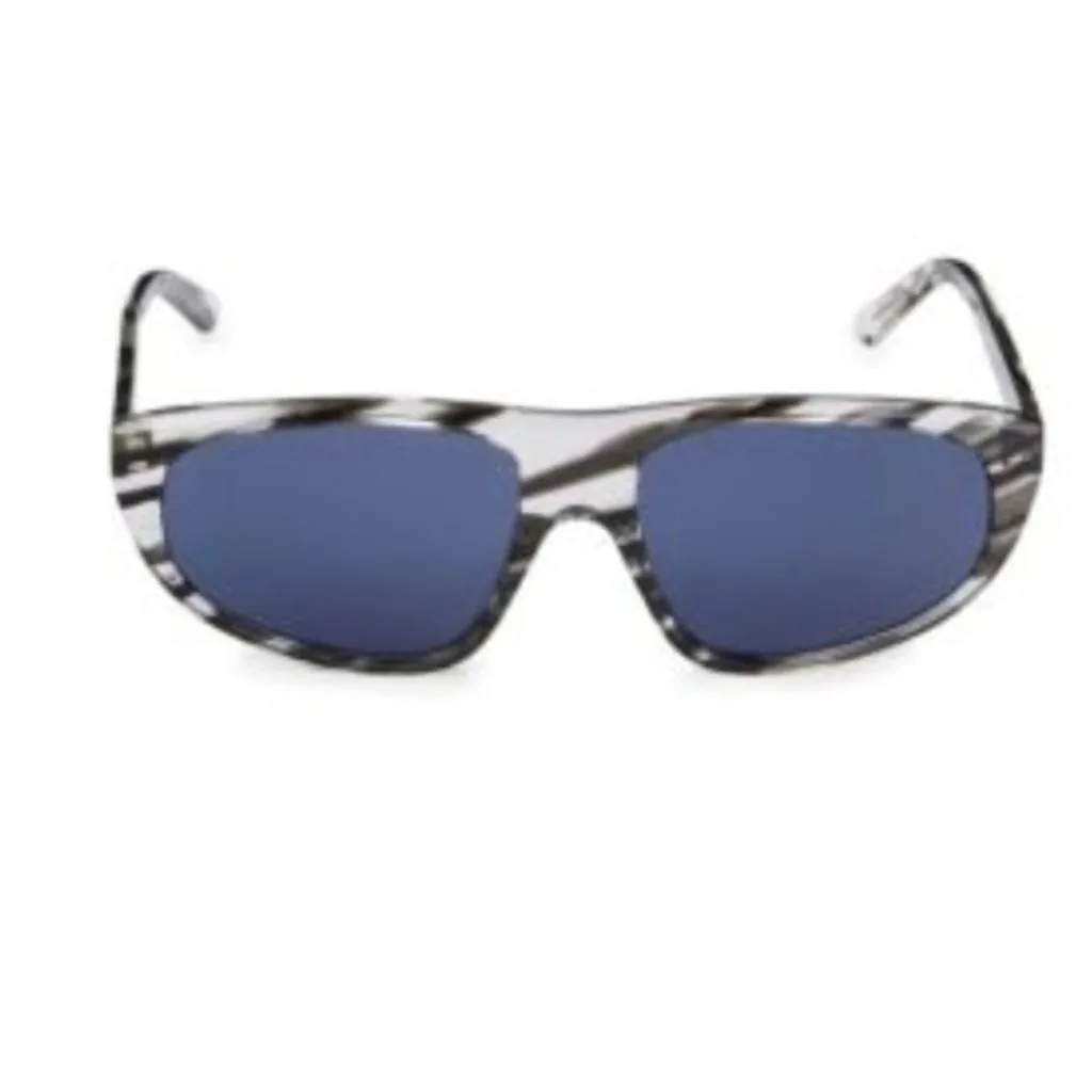 Balenciaga 60MM Rectangle Sunglasses zebra with blue lenses - Image 2