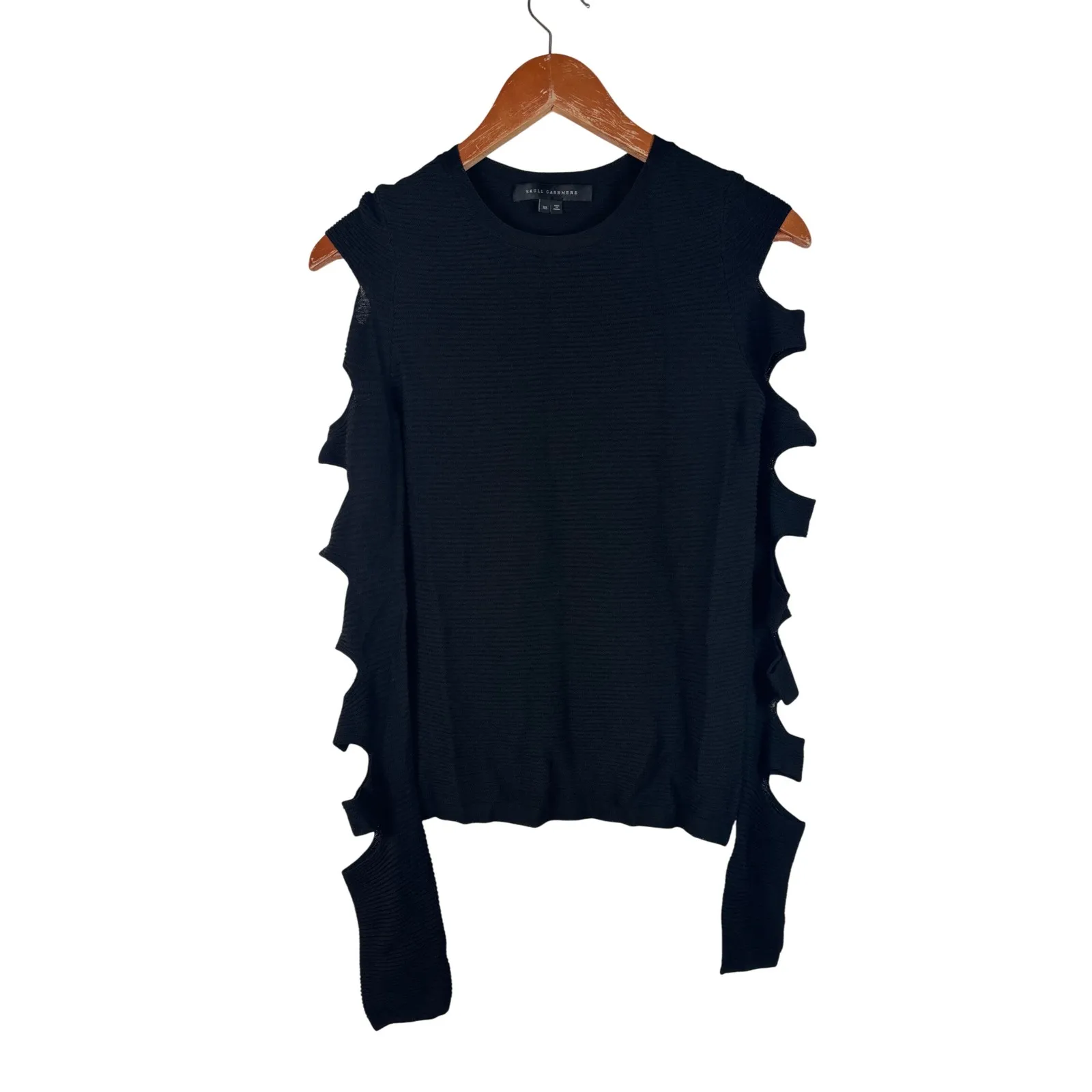 Skull Cashmere Tyrone Slash XS Black Pullover Cutout Sleeve Knit Top Sweater - Image 2