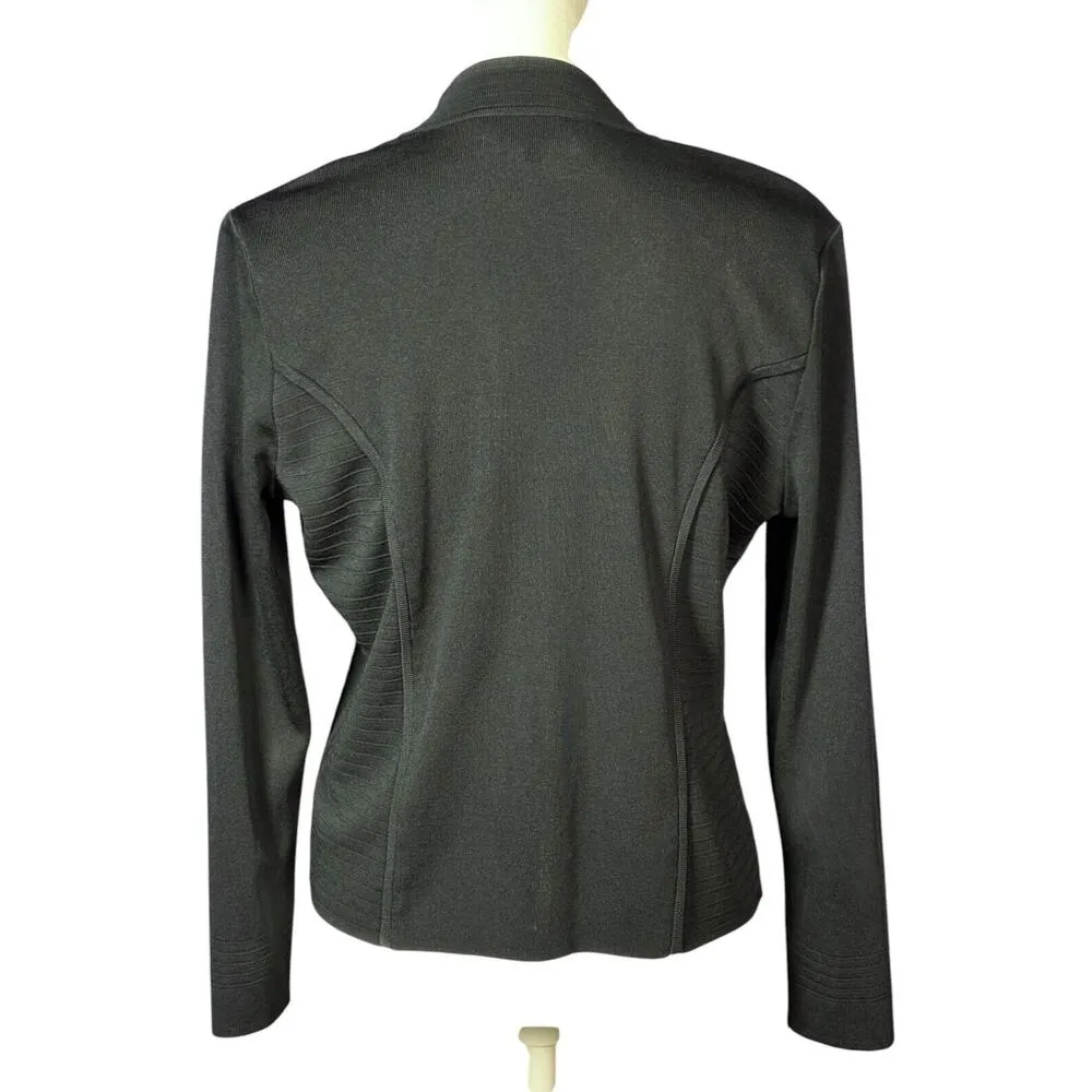 Ming Wang Jacket Cardigan Size XS Black Ribbed Long Sleeve Business Chic Work - Image 2