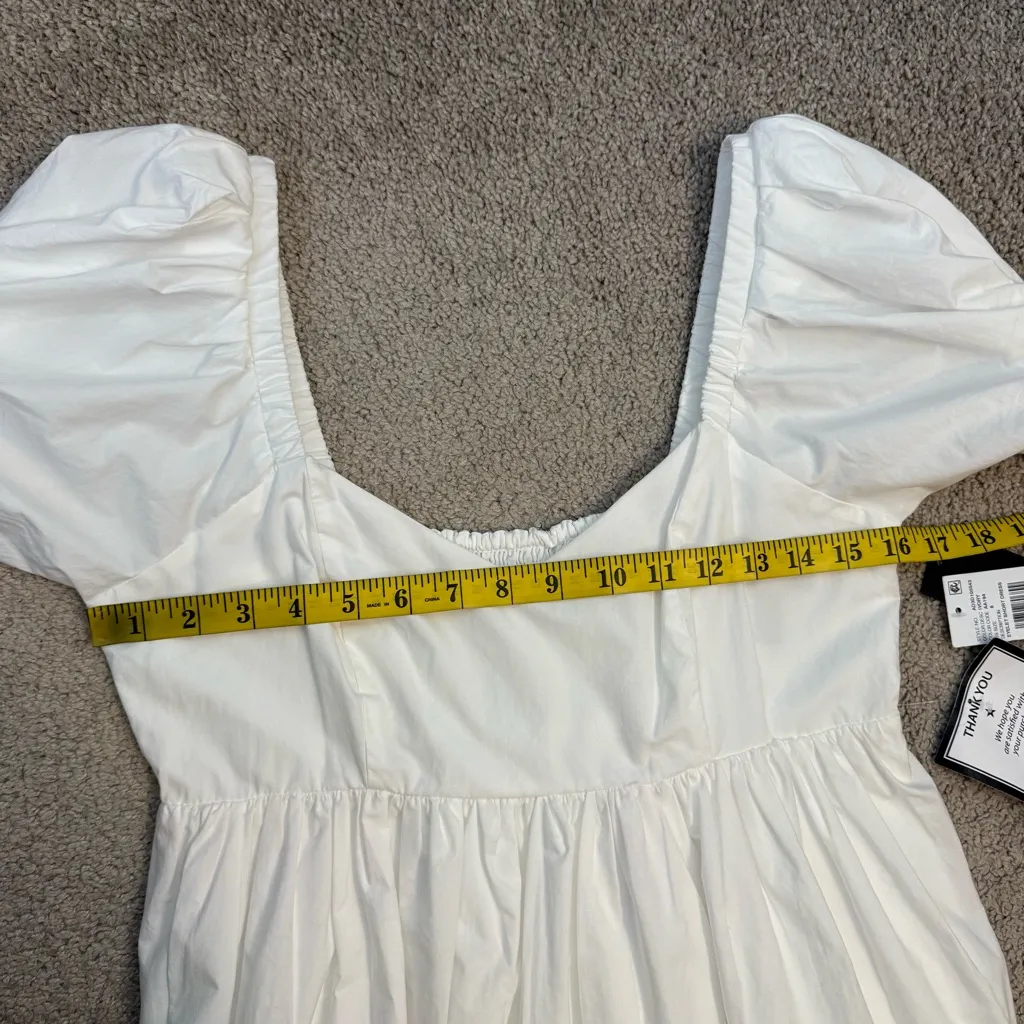 Adrianna Papell Eyelet Hem Puff Sleeve Fit And Flare Babydoll Dress Ivory 6 - Image 8