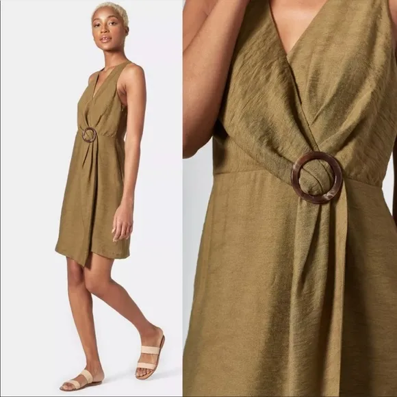 NWT Joie Viara Olive Green Retro Buckle Mini Dress Size 2 - Image 2