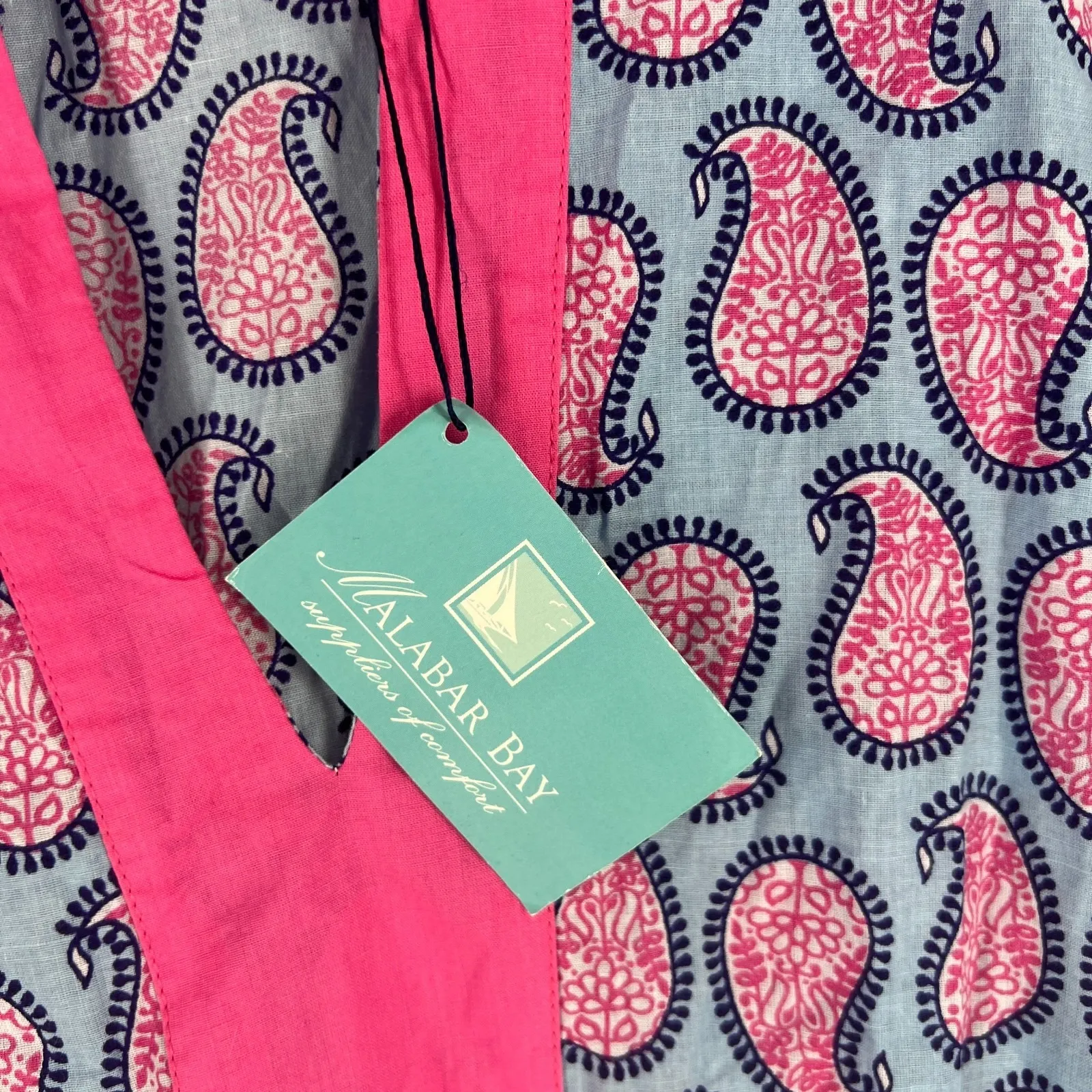 Malabar Bay Tunic Dress Womens XL Blue Cotton Paisley Resort Vacation Crew Neck Pink - Image 5