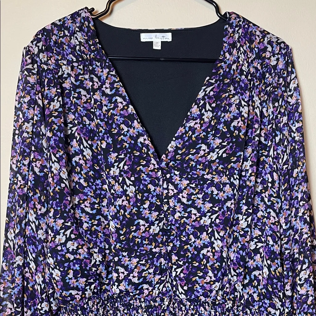 Nine Britton Women’s Floral Print Dainty Multicolor Smocked Long Sleeve Dress - Image 2