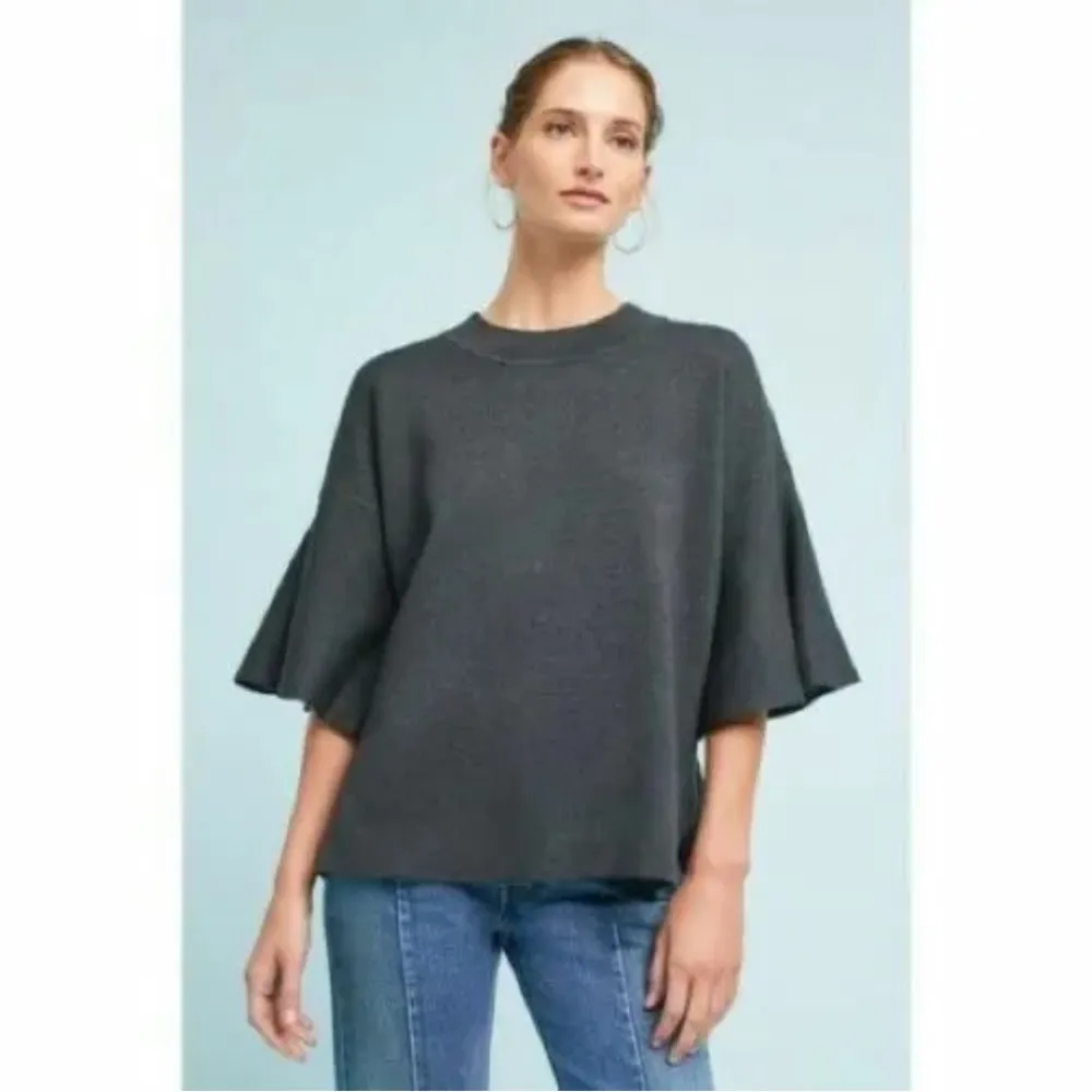 Sunday in Brooklyn Anthropologie Lorena Gray Flutter Bell Sleeve Knit Top Sz S - Image 2