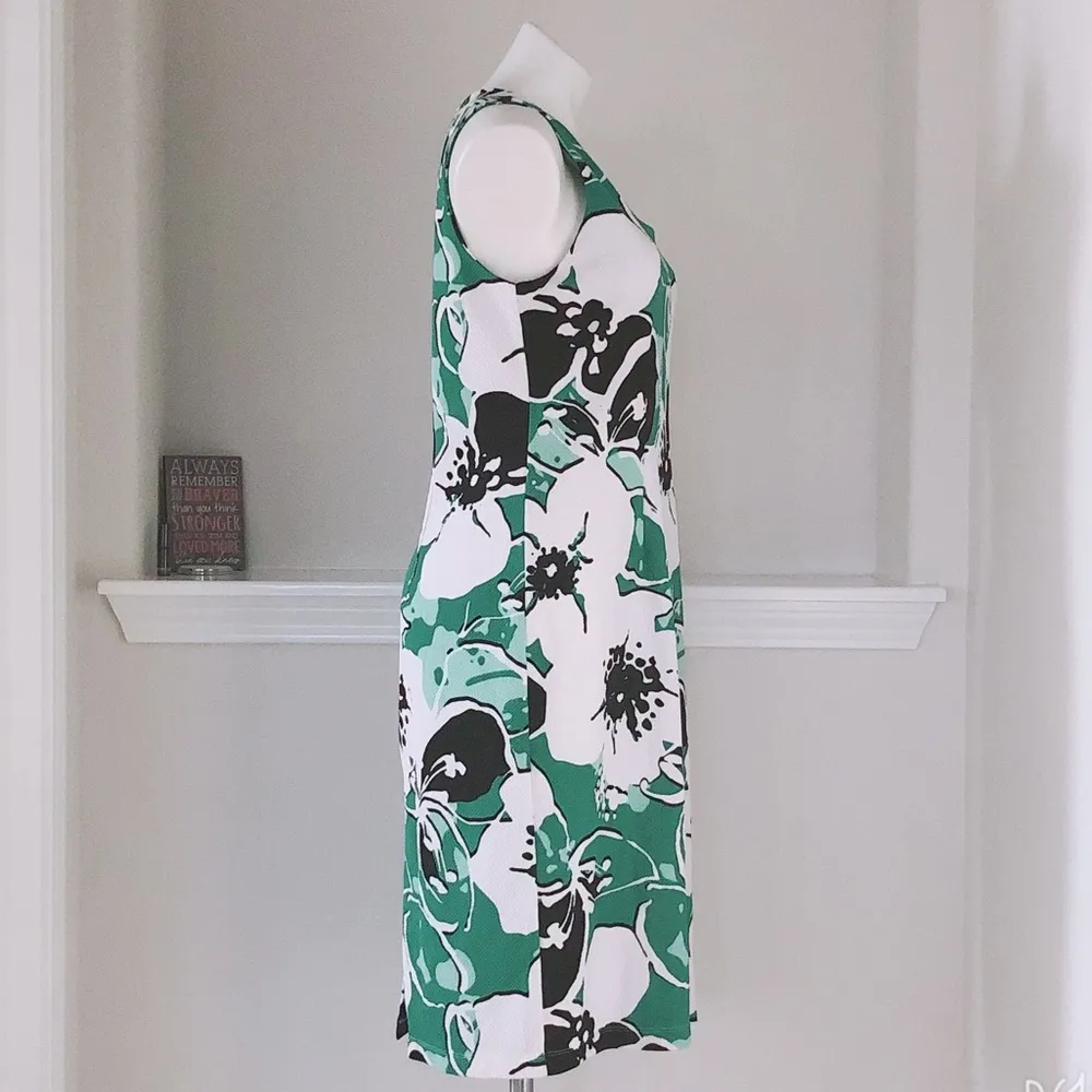 Travel Elements Sheath Dress Midi Career Green White Black Size L - Image 8
