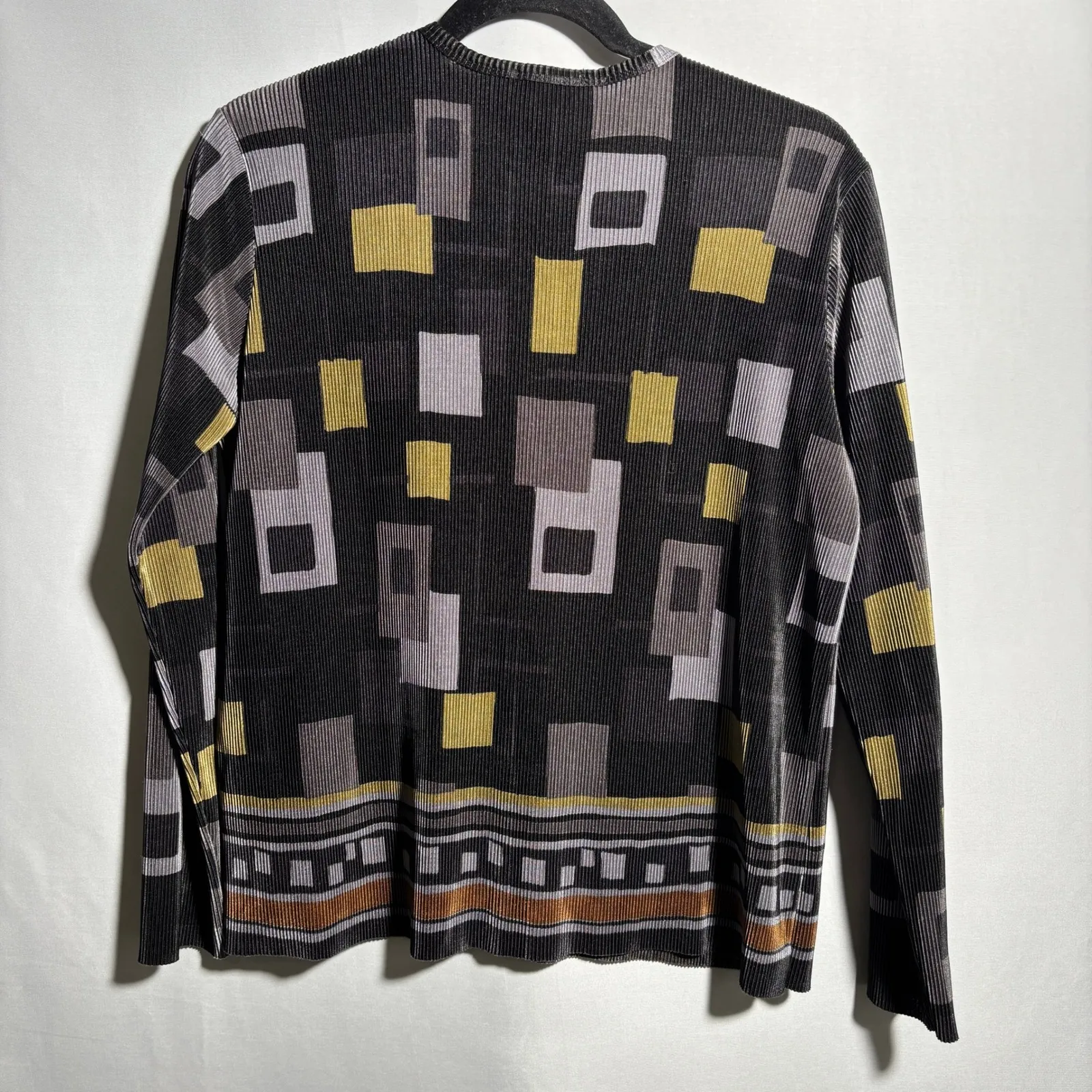 VTG Plisse Black Geometric 1‎ Button Cardigan Crinkle Womens M Retro Art to Wear Size M - Image 5