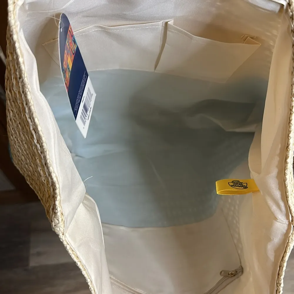 Banana Boat Straw Beach Tote Bag. Ocean Blue & Tan. New with Tags - Image 7