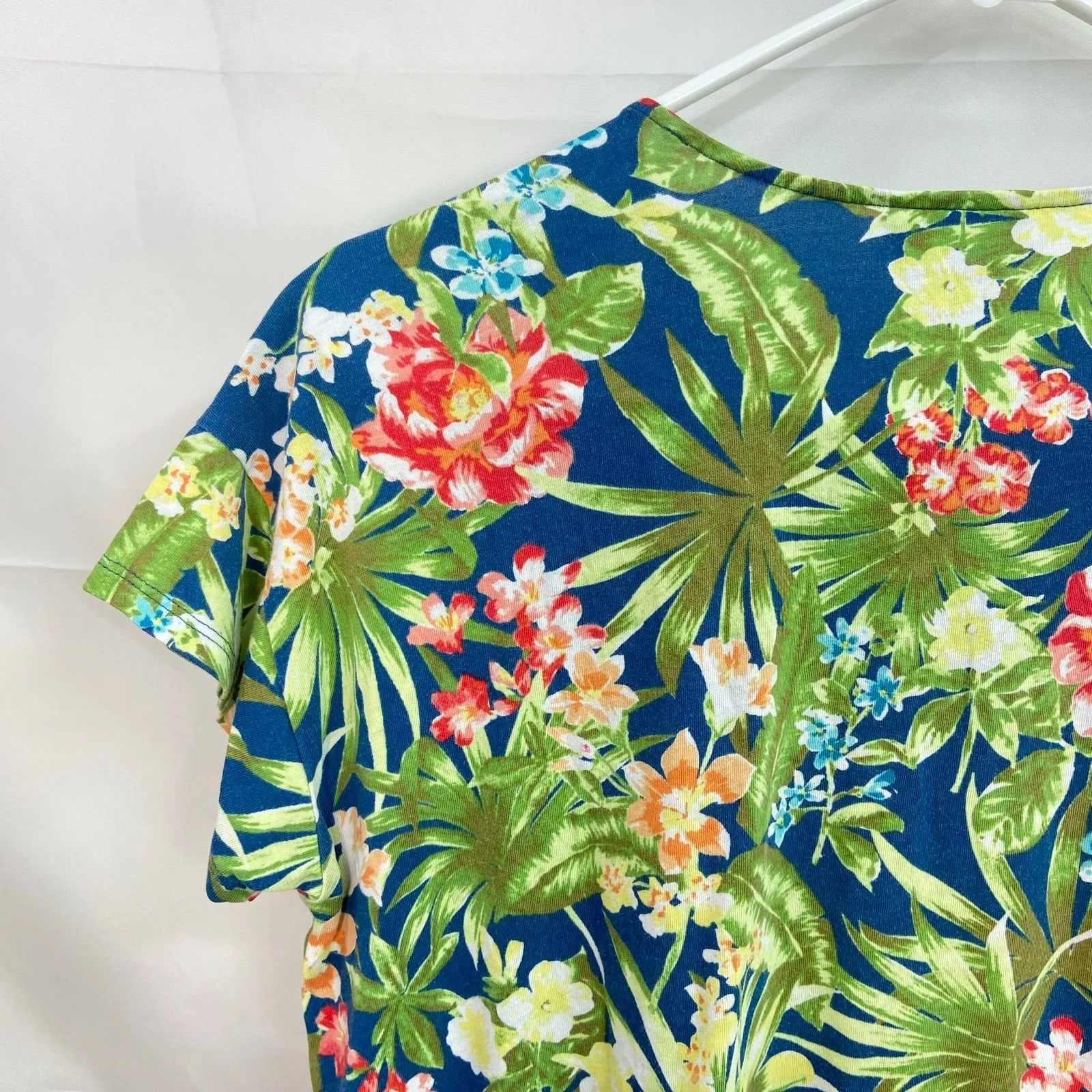 J. Jill women's‎ tropical leaf floral print short sleeve casual cotton shirt S - Image 6