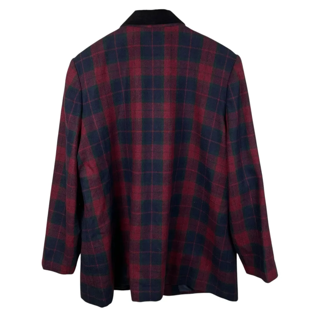 Vintage 90s Sag Harbor Tartan Plaid Wool Blazer Women's Size 18W Holiday Red - Image 2