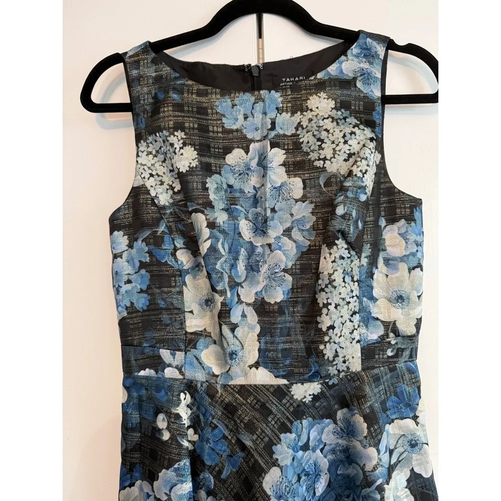 Tahari Arthur S. Levine Floral Print Sleeveless Jacquard Fit‎ Flare Dress Size 2 - Image 3
