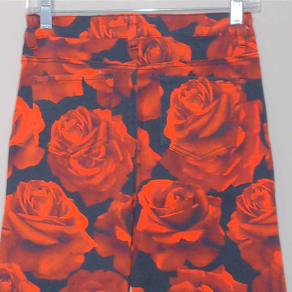 dELiA*s Dolls Kill Somebudy To Luv Wide Leg Jeans Flare Red Roses High Rise S - Image 6