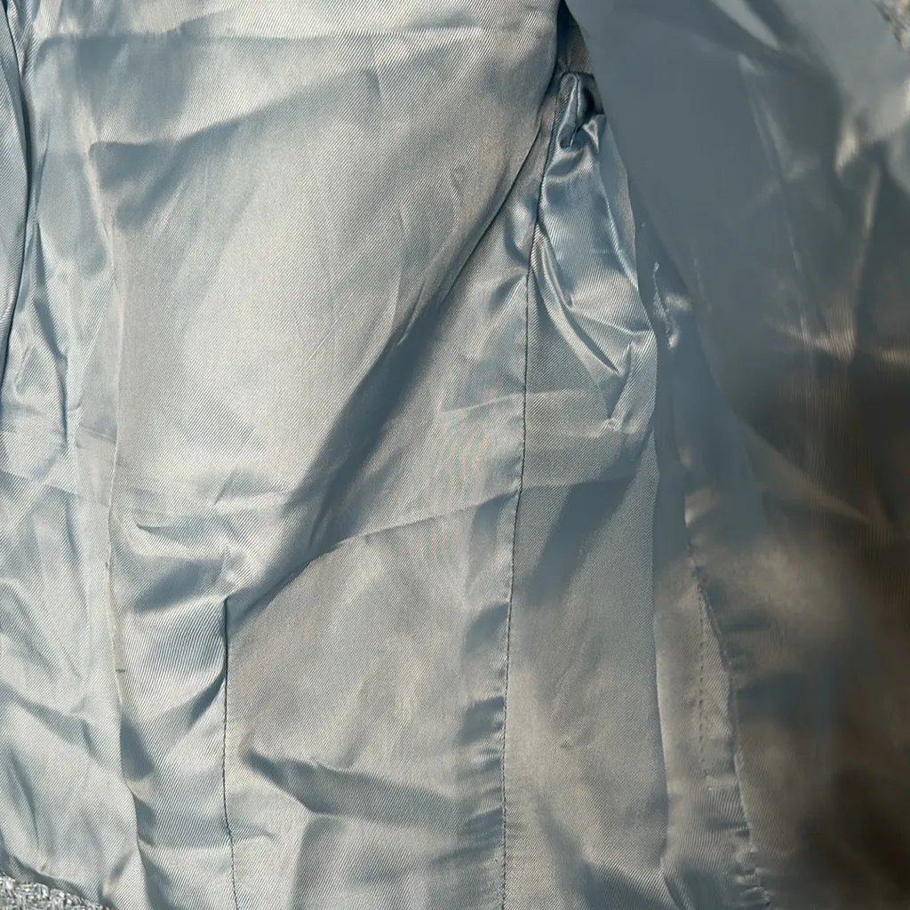 Mango Light Blue Textured Blazer size small foe pockets - Image 10