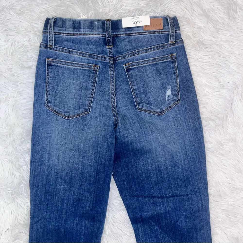 High Waist Distressed Boyfriend Pull On Blue Denim Jegging 1/25 NWT - Image 9