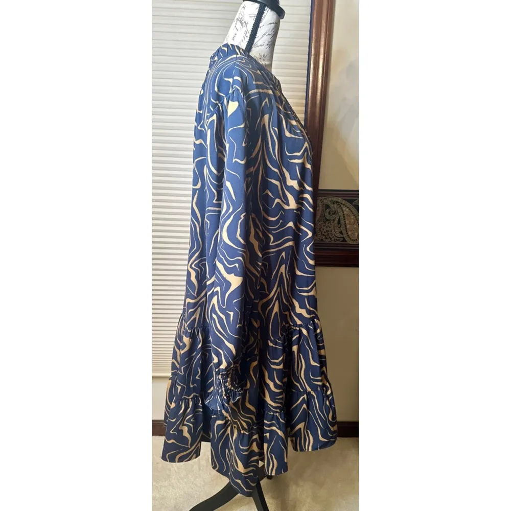 NWT Nine West 3X Blue Dress with Tan Swirls with Key Hole - Image 5