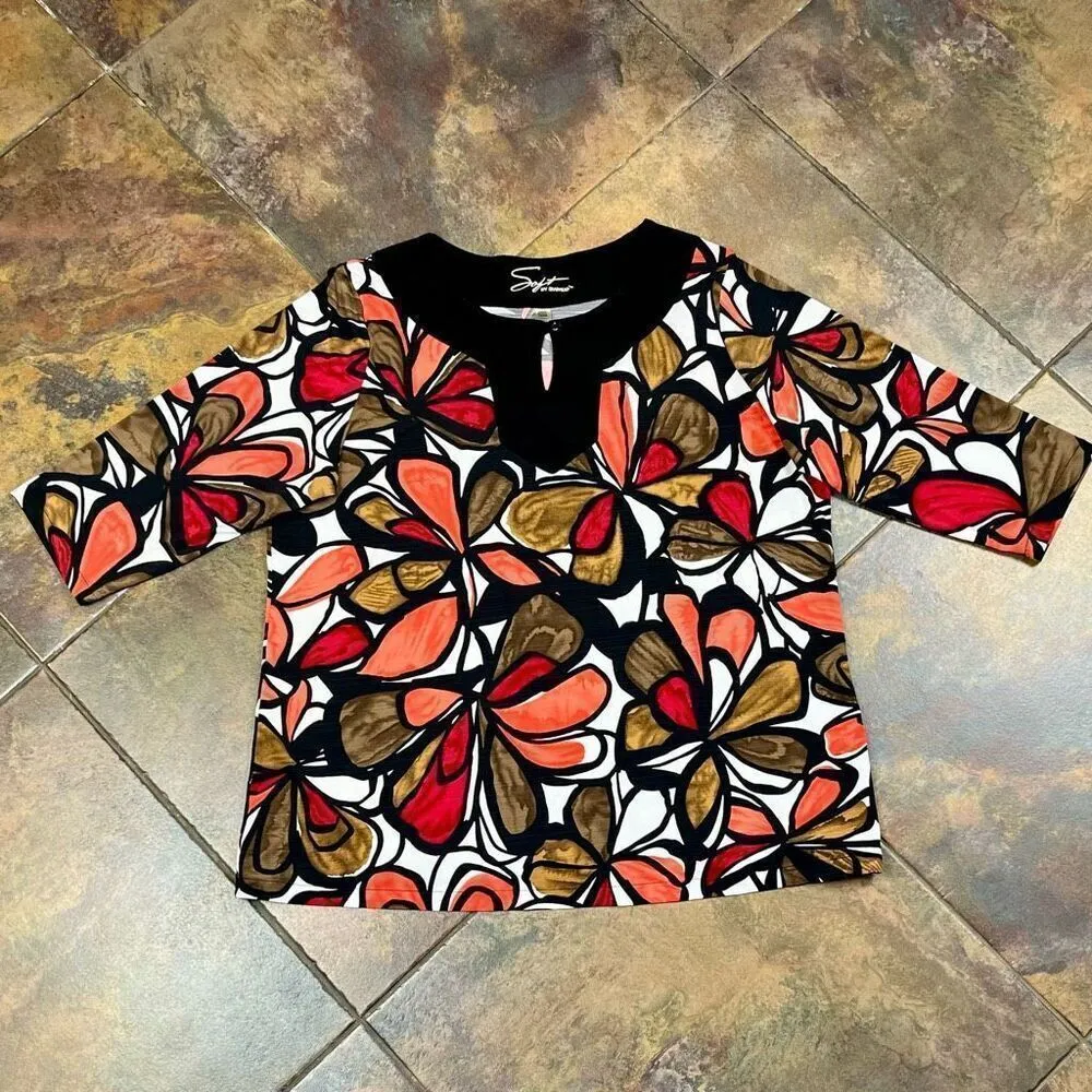 Soft By Avenue Floral Keyhole3/4 Sleeve Blouse 18/20 - Image 3