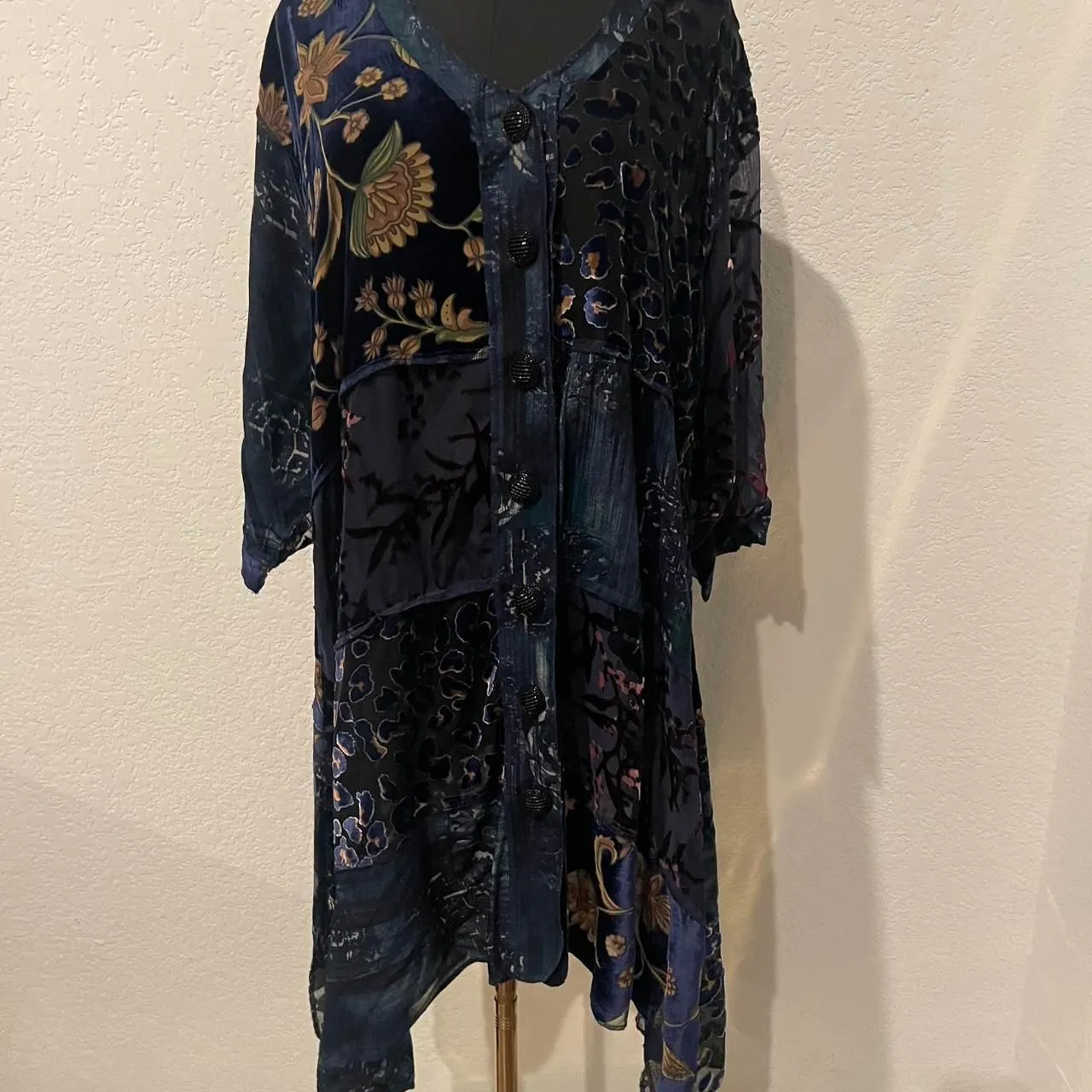 Sterling Styles Women's multi Tunic Dress One Size Artsilk Velvet cut out Blue Size L - Image 4