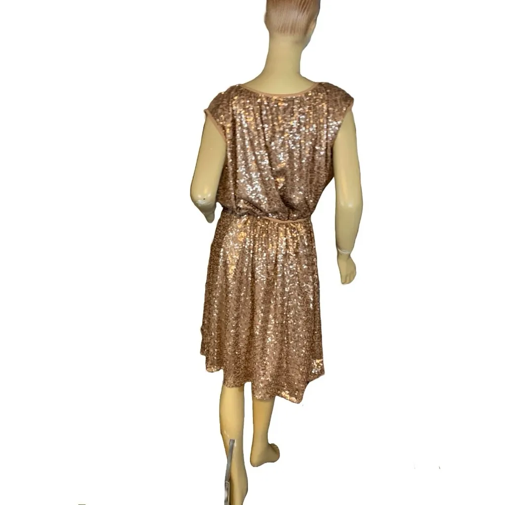 LANE BRYANT BELTED GOLD JERSEY KNIT SEQUIN COCKTAIL DRESS (18/20) - Image 5