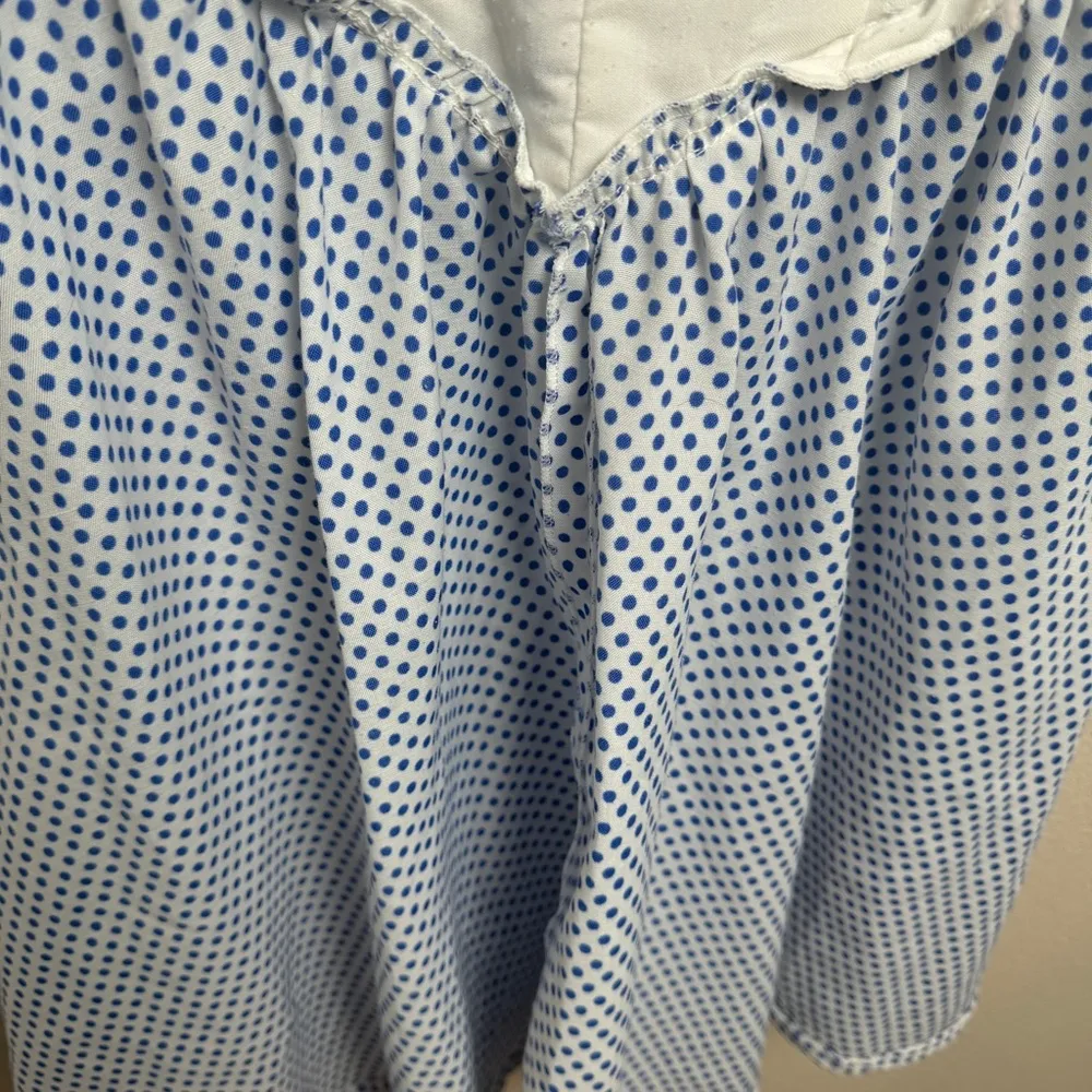 Vintage 1980’s Paco Rabanne Polka‎ Dot Swing Spaghetti Strap Dress Blue Size M - Image 10