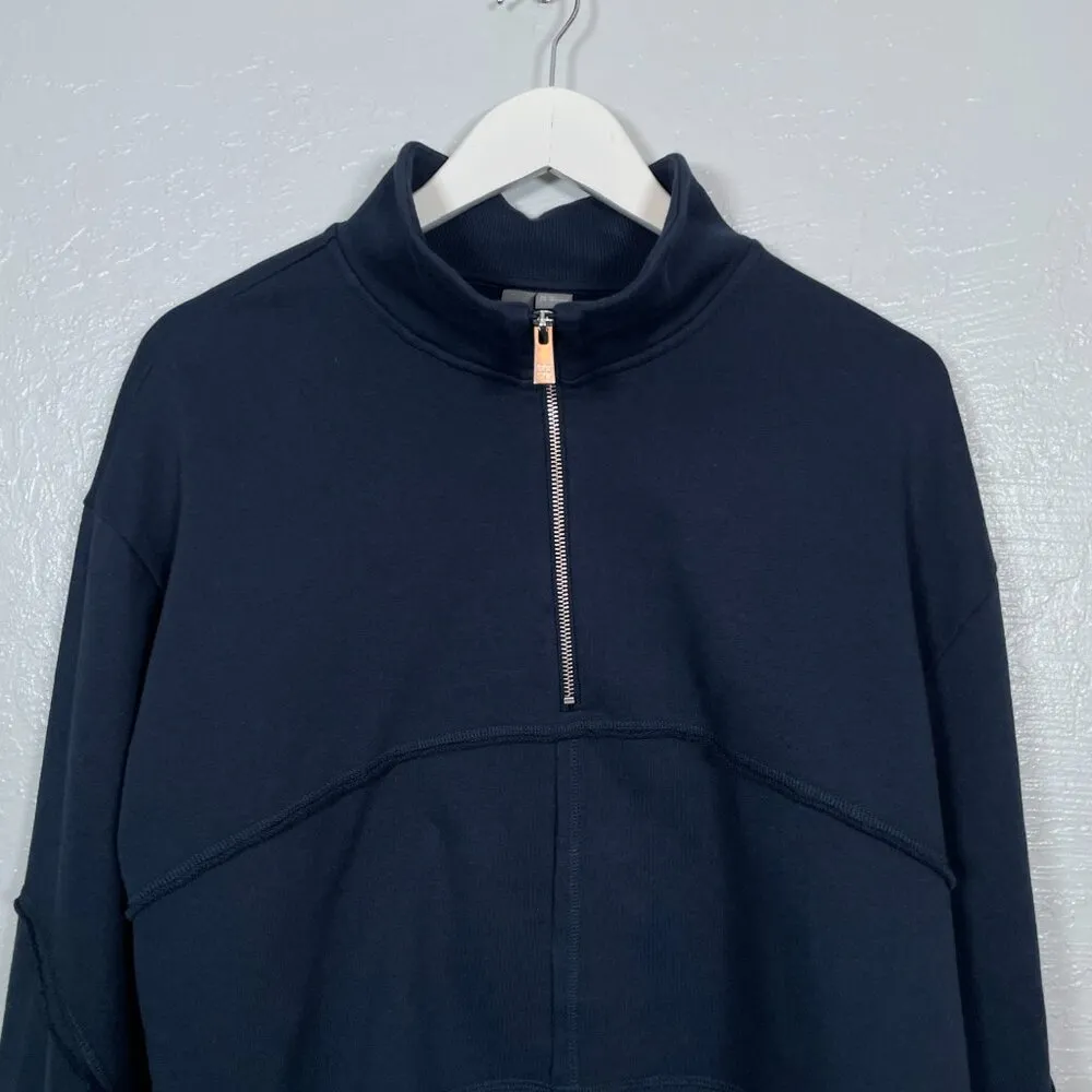 Sweaty Betty Women 12 Navy Blue Revive Lounge Half Zip Pullover Crop Sweatshirt - Image 3