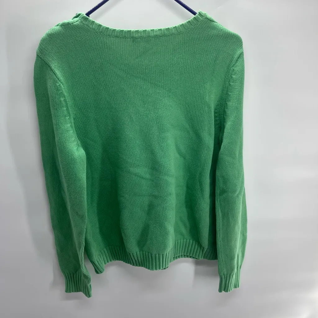 Lands' End Vibrant Green Crew Neck Sweater with Button Accents - Image 7