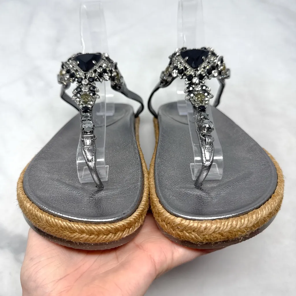 Jimmy Choo Neal Rhinestone Jeweled T-Strap Espadrille Molded Comfort Sandals 36 - Image 6
