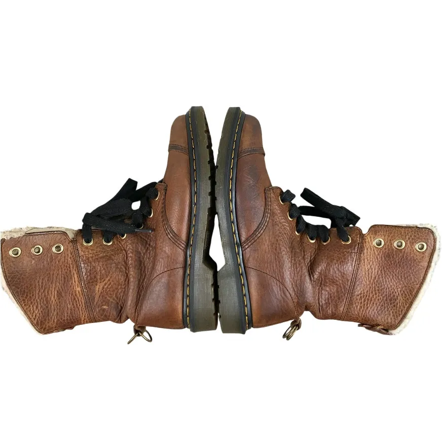DR. MARTENS Aimilita Fur Lined Grizzly Leather Combat Boots Women 9 Brown Trendy - Image 7