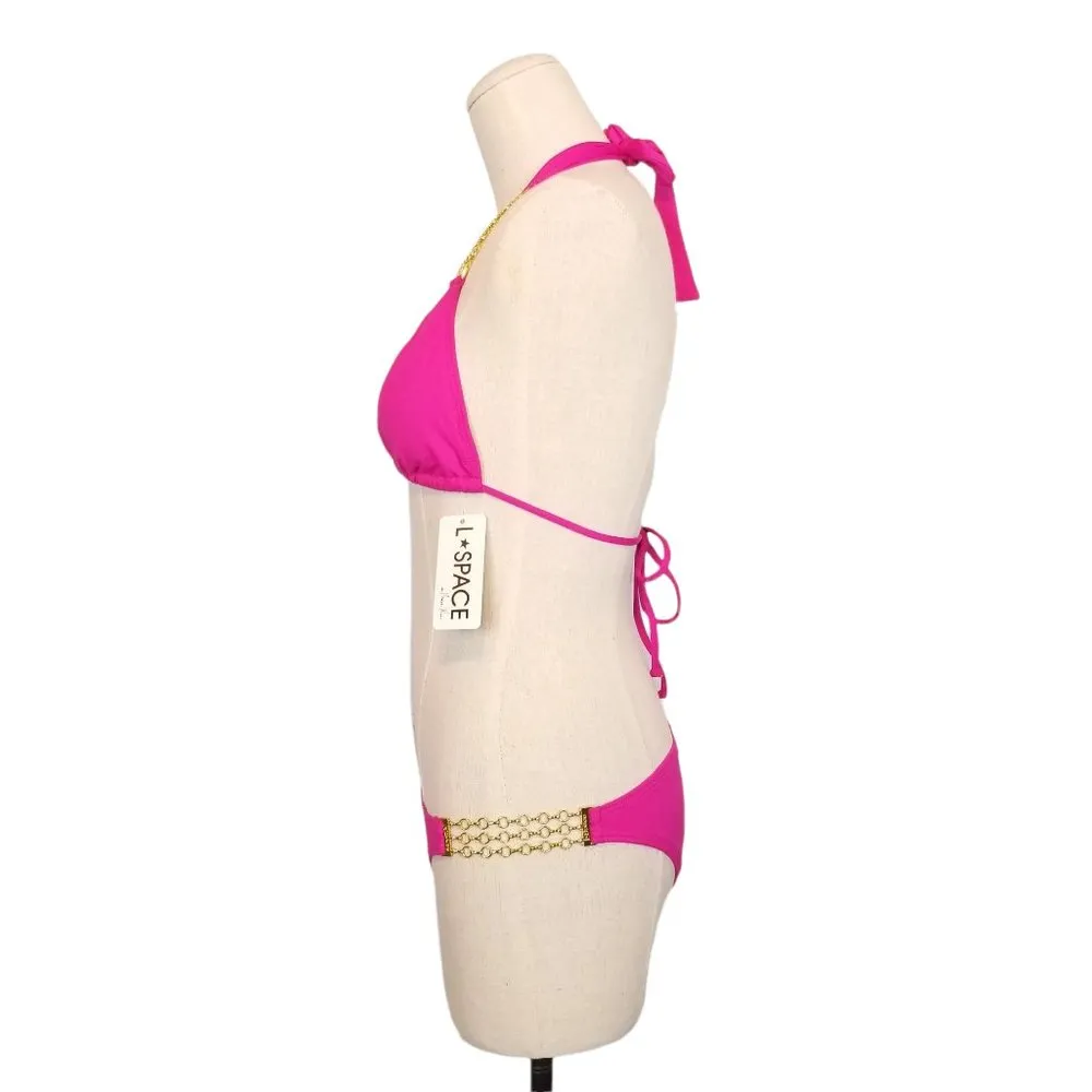 NWT L*Space Fuchsia Pink Bikini Gold Chain - Image 3