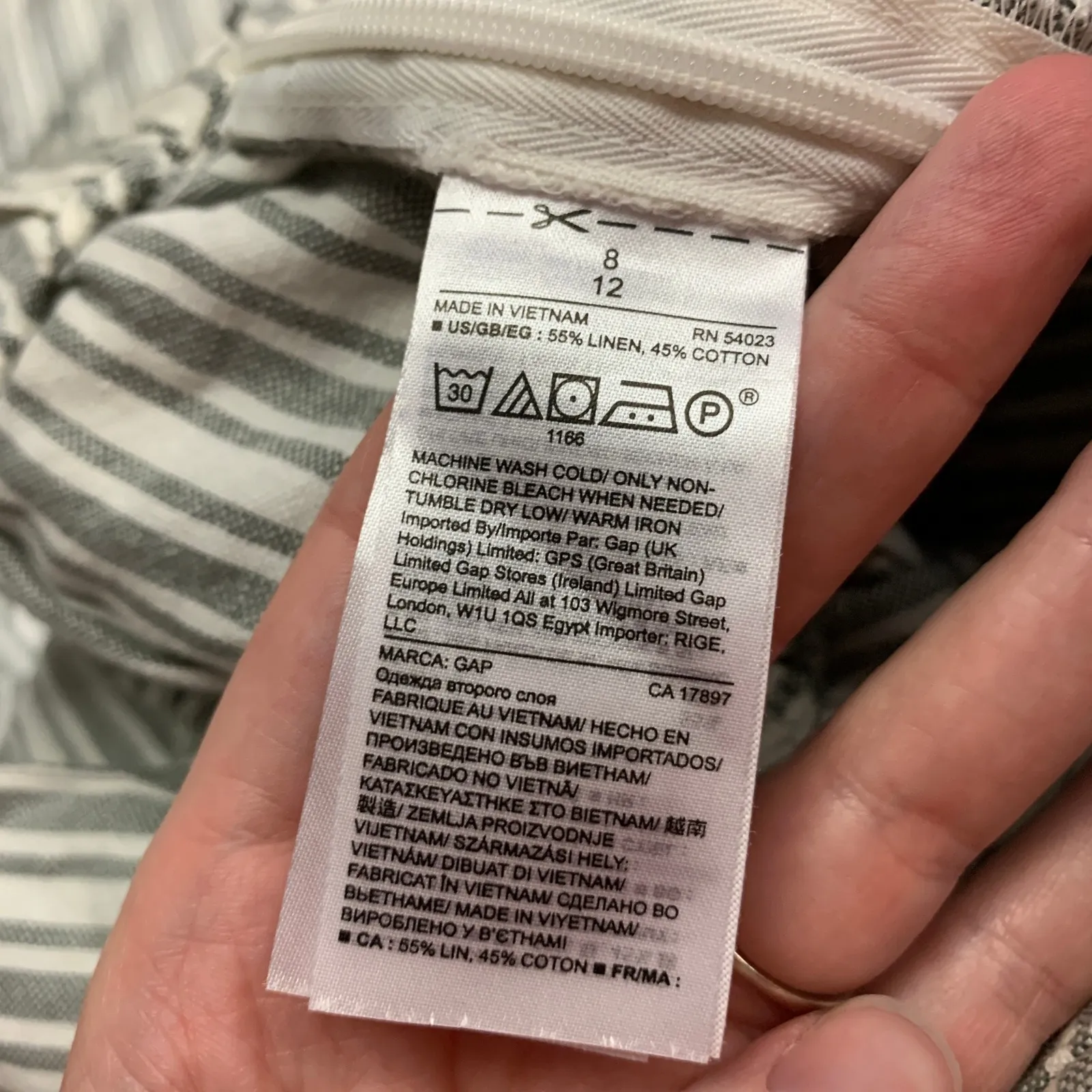 GAP Women's Striped Wide Leg Crop Pants Elastic Waist Size 8 Pockets Linen Blend - Image 8