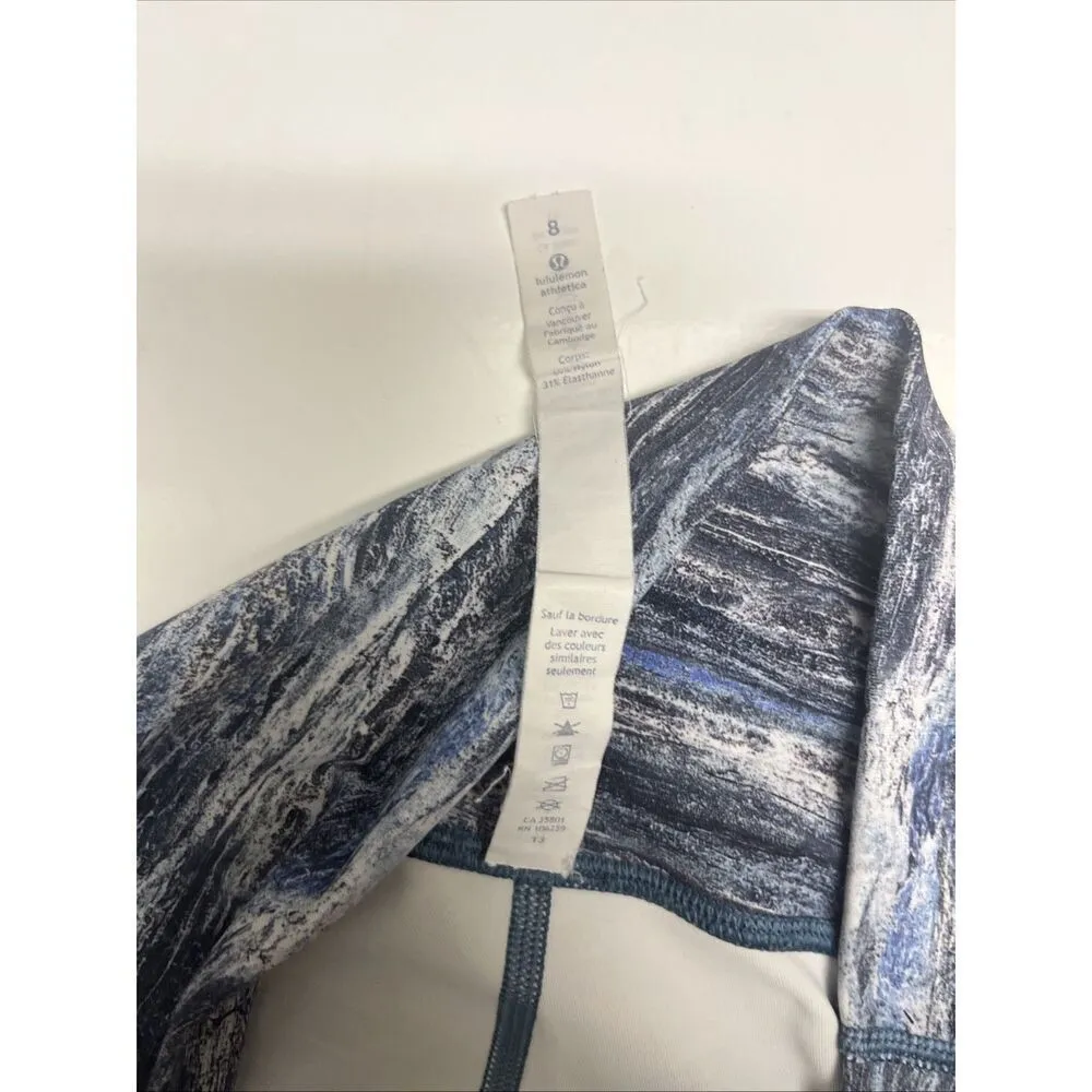 Lululemon Women's Abstract Striped Blue Green High Waist Ankle Leggings Size 8 - Image 8