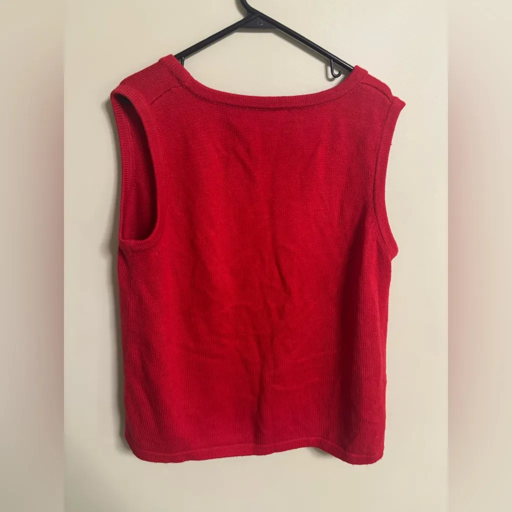 Christmas Snowman Snowflake Red Embroidered Sweater Vest 90's Style Size Large Pink - Image 2