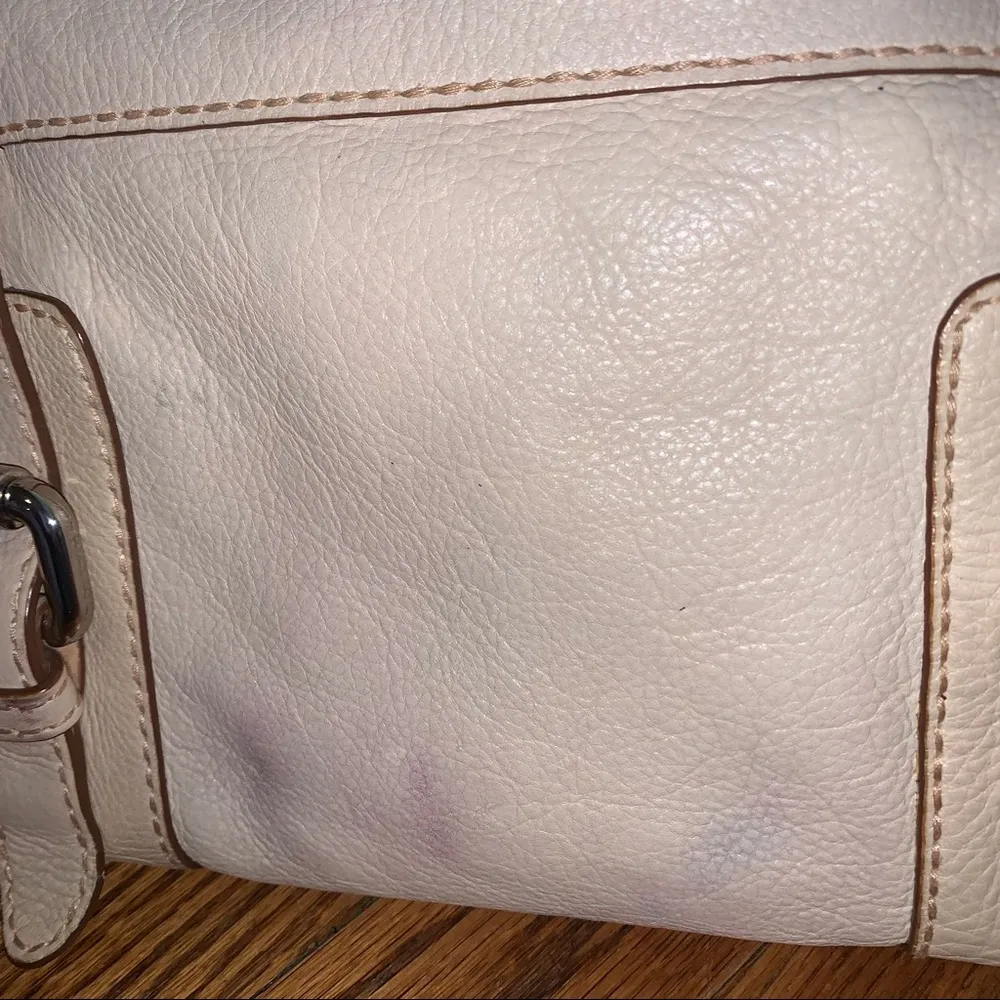 Fossil Cream Pebbled Leather Satchel Purse Bag - Image 11