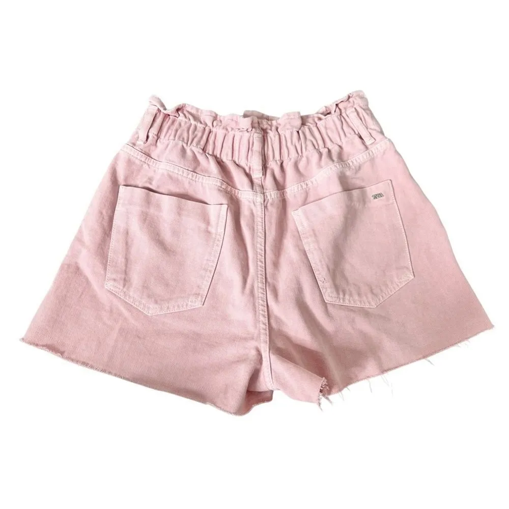 Zara Denim Shorts Size 6US Pink Cutoff Elastic Waistline High Waist - Image 2